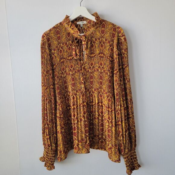 Max Studio Tops - Max Studio women's Pleated top Size XL Bishop Sleeve tie neck boho floral